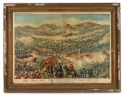 "BATTLE OF BELMONT, NOVEMBER 23, 1899" antique framed chromolithograph of the 2nd Boer War battle, 76 x 86cm overall.