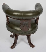An antique English oak tub style desk chair on revolving base, 19th century, ​​​​​​​76cm high, 68cm across the arms. - 3