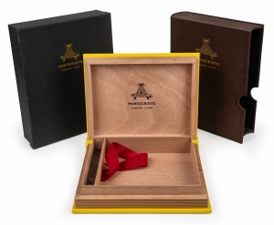 MONTECRISTO HABANA CUBA book style humidor, unused condition in leather slip case and box (box with some blemishes), 31.5cm high.