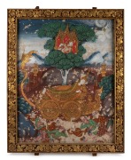 ARTIST UNKNOWN, classical Thai painting showing the story of "The Reclining Buddha", attractively displayed in original carved gilt wood frame. Central Thai origin most likely Bangkok, Rattanakosin School Second Period (1851-1910), 69 x 54cm, 79 x 65cm ov