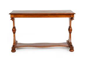 Tasmanian solid huon pine servery table c1840, in the Gothic style with platform stretcher base. King pattern book 1835. Height 74cm, width 121cm, depth 56cm. RARE