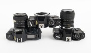 RICOH: Group of 1980s SLRs, comprising Ricoh KR-10 Super (Ricoh C 35-70mm f3.5-4.5, with cap), Ricoh KR-10 Super (body only), and Ricoh XR-M (Rikenon P Zoom 35-70mm f3.4-4.5, with cap). (3 items) - 2