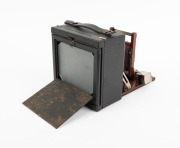 GUNDLACH: Folding camera, c. 1920s, plate dimensions 9.5 x 12cm, Gundlach pneumatic shutter, red bellows, "J.W. Small & Co. Melbourne" retailer's plate. - 2