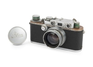 LEITZ: Leica IIIa film camera [#241098], c. 1935, Summitar 50mm f2 lens [#811837] with Leica cap.