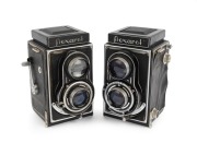 MEOPTA: Two different c. 1940s Flexaret TLRs with Mirar 80mm f3.5 lenses, one with Prontor II shutter, the other with Prontor-S shutter.