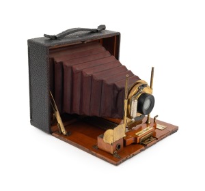 "No. 1 Special" folding camera, c. 1900s, plate dimensions 10 x 13cm, Wollensak pneumatic shutter/lens, red bellows.