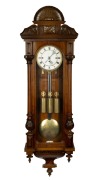 ADOLF HIRSCH antique Vienna regulator wall clock in walnut case with carved column decoration, three weight grande sonnerie eight day movement with two piece enamel dial, Roman numerals and minute track, bearing maker's details, circa 1870, 124cm high