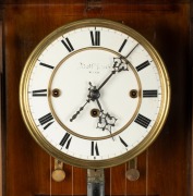 ADOLF HIRSCH antique Vienna regulator wall clock in walnut case with carved column decoration, three weight grande sonnerie eight day movement with two piece enamel dial, Roman numerals and minute track, bearing maker's details, circa 1870, 124cm high - 2