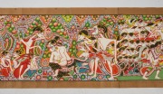 A Javanese Wayang Beber scroll, watercolour on paper, signed and dated "Musyafiq, 31/12/82", with attached research notes, 61 x 335cm overall. - 4