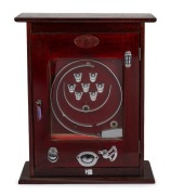 PENNY ARCADE: Wall-mounted trigger ball machine; hardwood case; key present, dimensions approx. 68 x 58 x 18cm.