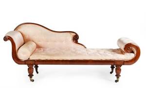 DAYBED: Cedar, c1825. Most likely from the workshop of Shaughnessy who was noted for making furniture of this quality & style. Extremely rare of sleigh shape with the low end scrolling in & the high end scrolling out in true Regency fashion. Note an adver