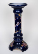 SATSUMA blue glazed Japanese pedestal with hand-painted decoration, Meiji Period, early 20th century, seal mark to base, ​​​​​​​55cm high. - 2