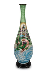 A Japanese Ginbari cloisonne vase, on carved timber stand, Meiji Period, early 20th century, an impressive 62cm high, 66cm on stand.