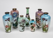 Seven assorted Japanese Ginbari cloisonne vases, Meiji Period, early 20th century, the largest 15.5cm high.