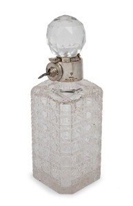 An antique English hobnail cut crystal decanter with silver plated locking collar, 19th century, 24cm high.
