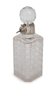 An antique English hobnail cut crystal decanter with silver plated locking collar, 19th century, ​​​​​​​24cm high.