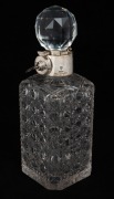 An antique English hobnail cut crystal decanter with silver plated locking collar, 19th century, ​​​​​​​24cm high. - 2