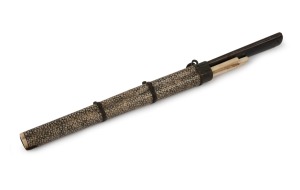 An antique Chinese shagreen and bone travelling chop stick set with horn handled knife, Qing Dynasty, 19th century, 34cm high overall.