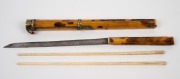 An antique Chinese tortoise shell and bone travelling chopstick set with tortoise shell handled knife, Qing Dynasty, 19th century, 29cm high overall. - 2