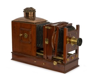 Enlarger/lantern projector, c. 1890s, mahogany and brass, copper chimney, dimensions approx. 55 x 30 x 78cm.
