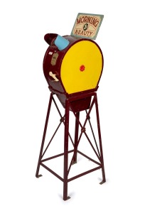 "Morning Beauty" mutoscope by the International Mutoscope Reel Company New York, c. 1920s; reel and key present, operates manually with One Penny coin, overall height 1.5m.