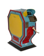 Cast-iron tabletop mutoscope by the International Mutoscopes Syndicate London, c. 1920s; reel and key present, operates manually with One Penny coin, overall height 58cm.