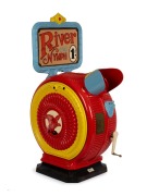 "River Nymph 1d." cast-iron tabletop mutoscope by the American Mutoscope and Biograph Co. New York, c. 1920s; reel and key present, operates manually with One Penny coin, overall height 80cm.
