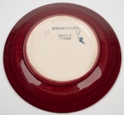 MOORCROFT floral patterned pottery dish on burgundy ground, impressed factory mark to base, ​​​​​​​12cm diameter. - 2