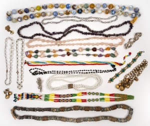 Assorted beaded necklaces and costume jewellery, 20th century, (qty).