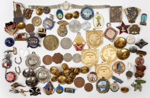 BADGES, BUTTON, PINS. An accumulation including sporting memberships (Manly Warringah), military, political, etc, (qty).