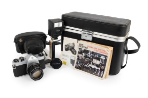 ASAHI KOGAKU: Pentax SP1000 SLR, c. 1974, Super-Takumar 50mm f1.4 lens with cap; offered in hard case with accessories and ephemera.