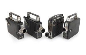 MOVIE CAMERAS: Group of c. 1940s 16mm movie cameras, comprising Cin&eacute;-Kodak Eight Model 20, Cin&eacute;-Kodak Magazine 16, Ensign Simplex Pockette, and Magazine Cin&eacute;-Kodak. (4 items)
