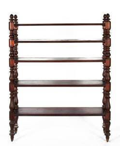 Colonial cedar & blackwood 5 tier wotnot with tight baluster shaped turnings, c1860s. Height 136cm, width 104cm, depth 27cm