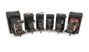 KODAK: Group of early-20th century folding cameras, comprising No. 1 Kodak JR. (2), No. 1 Pocket Kodak, No. 2 Folding Autographic Brownie, No. 3 Folding Pocket Kodak Model E (red bellows), and No. 3 Folding Pocket Kodak Model H. (6 items)