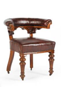 ROCKE & CO cedar tub armchair upholstered in leather,Melbourne c1875. Illustrated in "AUSTRALIAN FURNITURE Pictorial History and Dictionary 1788-1938" by Kevin Fahy & Andrew Simpson [Syd,1998] plate 165.