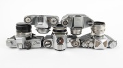 SLR CAMERAS: 1950s-60s group comprising Ihagee Exa IIb, Ihagee Exakta Varex IIa, Minolta SRT101, Zeiss Ikon Contaflex, and Zeiss Ikon Icarex 35 CS. (5 items) - 2