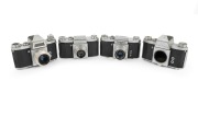 KAMERA-WERKST&Auml;TTEN: Group of 1950s-60s SLRs, comprising Praktica (Tessar T 50mm f3.5), Praktica FX (Trioplan V 50mm f2.9), Praktica IV (body only), and Praktica IVB (Meritar 50mm f2.9). (4 items)