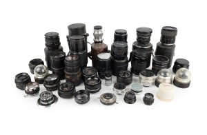LENSES: Diverse 1970s-90s group, with brands including Asahi Pentax, Braun, Kiron, Kodak, Makinon, Pentacon, and Petri. (34 items)
