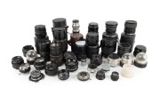 LENSES: Diverse 1970s-90s group, with brands including Asahi Pentax, Braun, Kiron, Kodak, Makinon, Pentacon, and Petri. (34 items)