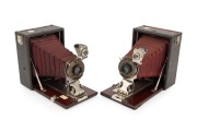 KODAK: Two Pocket Premo C folding cameras, c. 1907, Bausch & Lomb Rapid Rectilinear lenses, red bellows.