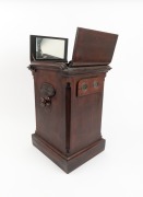 Circa 1860s tabletop stereoscope, height 53cm (with mirror up), dual front and back viewing lenses, loaded with 40+ hand-coloured stereo cards (British parlour content) on chain drive operated by external knob. - 2