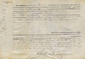 SENTENCED TO BE TRANSPORTED FOR LIFE January 1852 printed Statement of charges against James Parr, completed in manuscript at New Norfolk, Van Diemen's Land, for stealing and feloniously killing "one sheep of the price of seven shillings..."; signed by Va