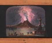 ERUPTION OF MOUNT VESUVIUS: Panoramic slipping slide for magic lantern, likely depicting one of the many eruptions that took place in the 19th century; 8 x 30.5cm overall. - 3