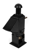 19th-century lecturer's lantern projector, lacquered tin, integrated bell and red-glass peephole; height 28cm.