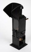 19th-century lecturer's lantern projector, lacquered tin, integrated bell and red-glass peephole; height 28cm. - 2