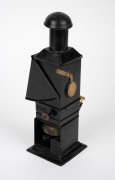 19th-century lecturer's lantern projector, lacquered tin, integrated bell and red-glass peephole; height 28cm. - 4