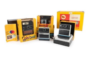 KODAK: Mid-20th century group comprising Brownie Flash II Camera Outfit, Colorburst 50, Colorburst 300, EK4, EK6, and Handle 2; all but one in original retail packaging. (6 items)