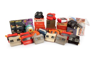 VIEW-MASTER STEREOSCOPES: Group of twenty-four, spanning 1940s Bakelite to 1990s plastic, some in original boxes, plus a quantity of reels. (24+ items)