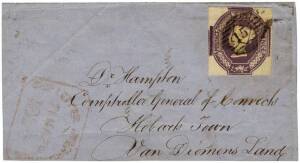 CONVICTS IN VAN DIEMEN'S LANDDecember 1861 outer cover from Highbury in London, addressed to "Dr Hampton, Comptroller General of Convicts, Hobart Town, Van Diemens Land" and bearing a 6d mauve issued in 1854. The back panel with a fine strike of the LAUNC