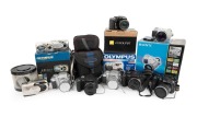 DIGITAL CAMERAS: Diverse c. 2000s group comprising Fujifilm S3000, Fujifilm S3500, Fujifilm S5600, Fujifilm Finepix 2400 Zoom, Nikon Coolpix P80, Olympus Camedia C-2020 Zoom, Olympus Camedia C-350 Zoom, Olympus Mju 410 Digital, Panasonic DMC-FZ28, Panason